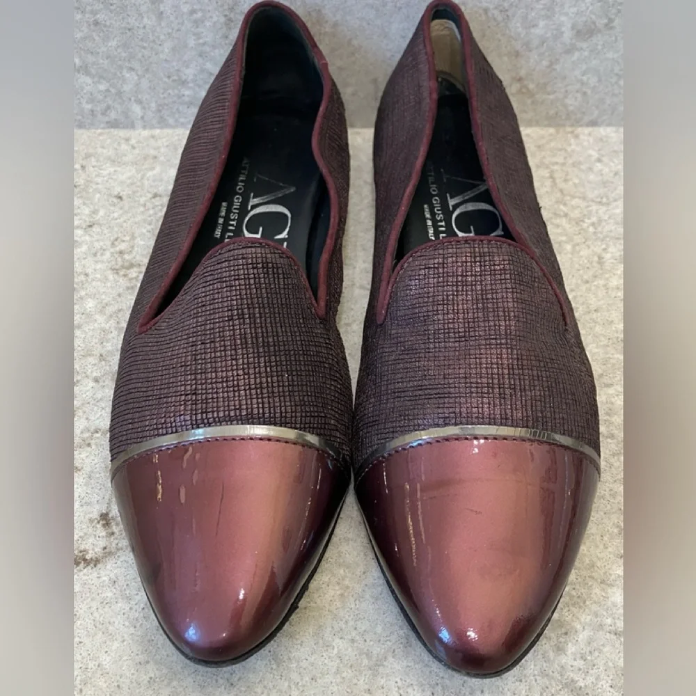Attilio Giusti Leombruni Womens Burgundy Metallic Loafers - Picture 2 of 7